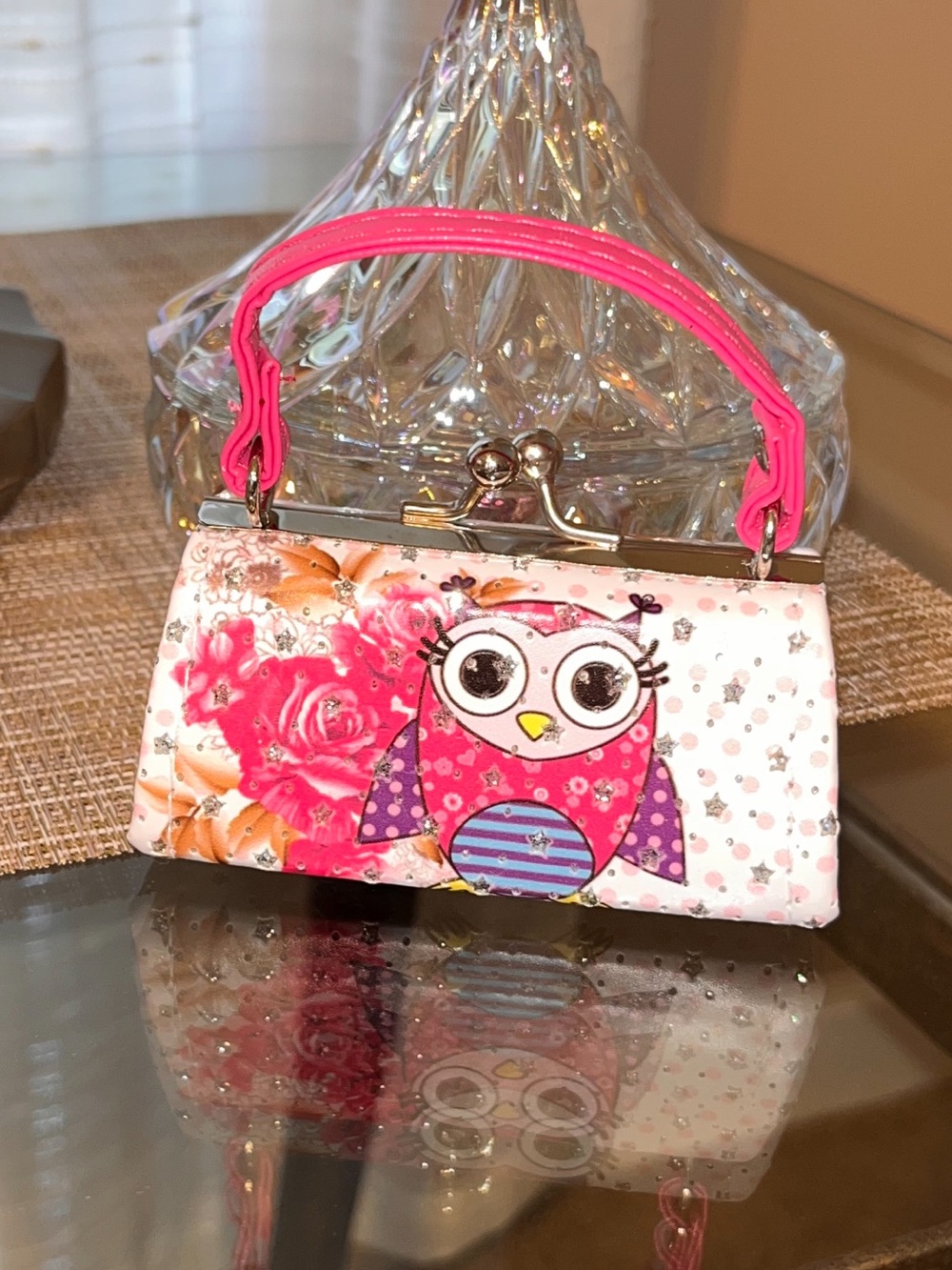 Mini Pink Owl Print Top-Handle Bag